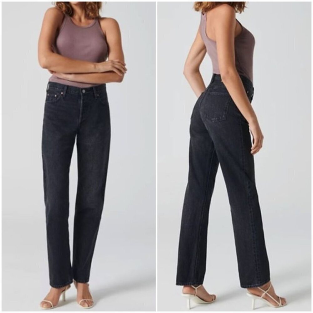 Denim Forum The Patti Mid Rise Straight 31L Black Button Fly Sz 23